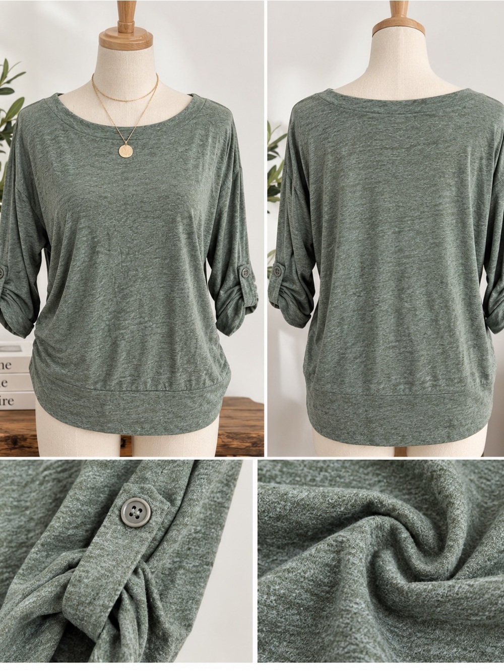 Apt. 9 Olive Button-Cuff Lightweight Cardigan. B2